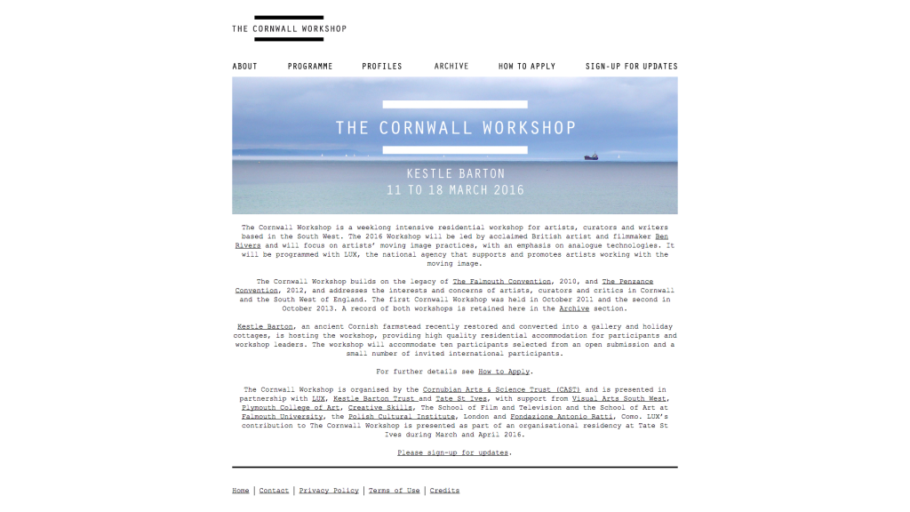 Screen shot showing the title 'The Cornwall Workshop'