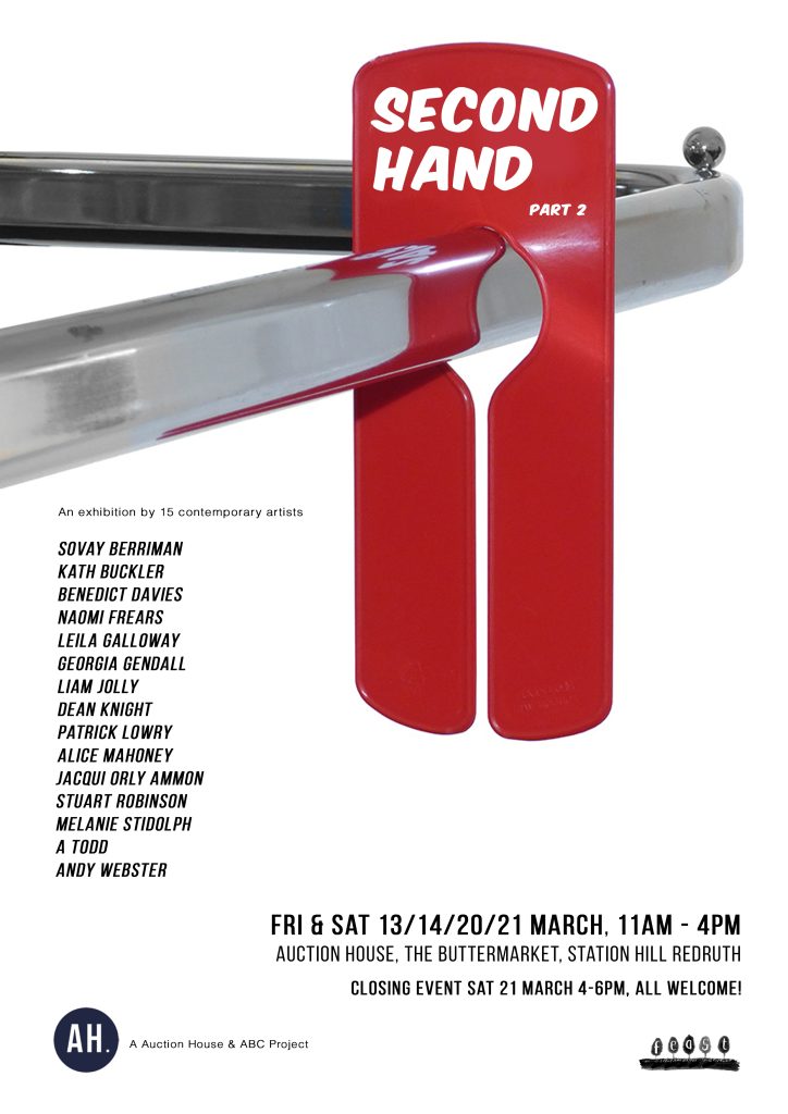 Poster for exhibition 'Second Hand' with graphic of clothing tag