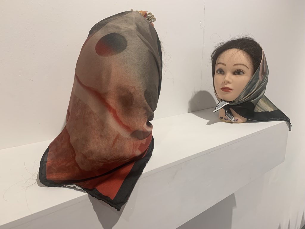 Second Hand Part 2, Auction House installation, scarves on mannequins.