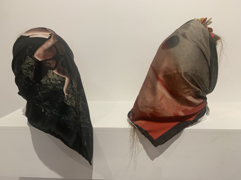 Second Hand Part 2, Auction House installation, scarves on mannequins.